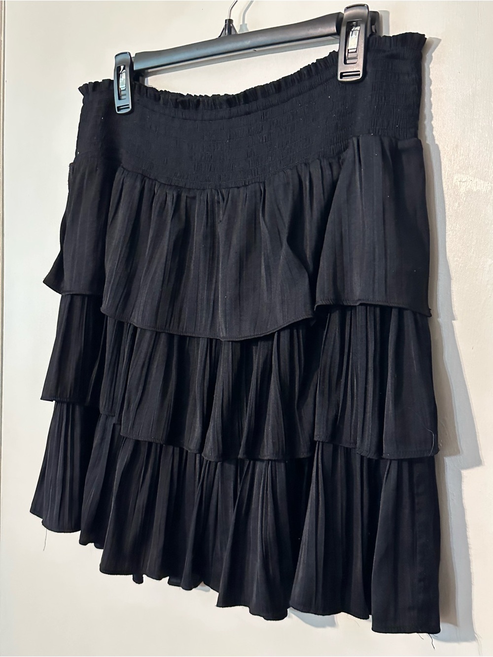 Anthropology Black Tiered Ruffle Skirt with Smocked Waist lined xl
